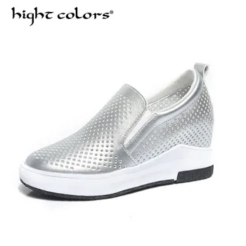 

New 2019 Height Increasing Ankle Boots Woman Casual Summer Shoes Hollow Floral Print Breathable Platform Women Shoes H576