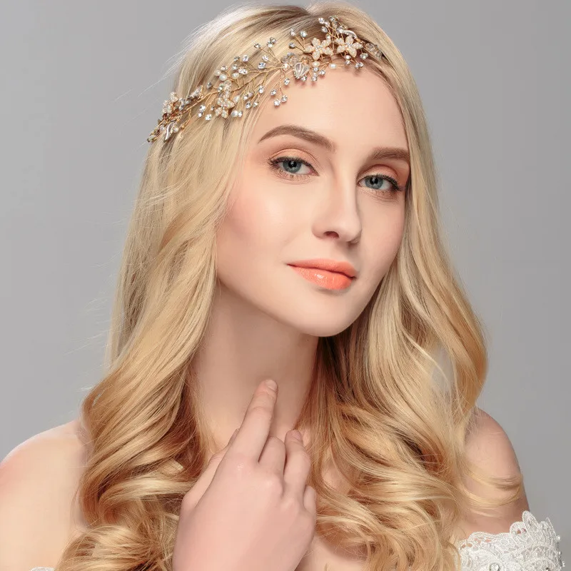 CC Свадебные украшения повязка на голову пресноводный жемчуг Элегантная мода цветок лист обручение аксессуары для волос для невесты hx192
