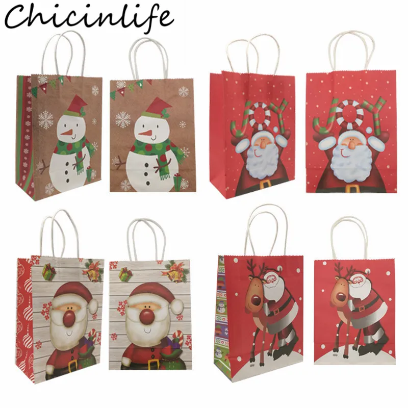 Chicinlife 5 шт. С Рождеством Санта Клаус Олень Крафт бумажный мешок с ручками бумажные