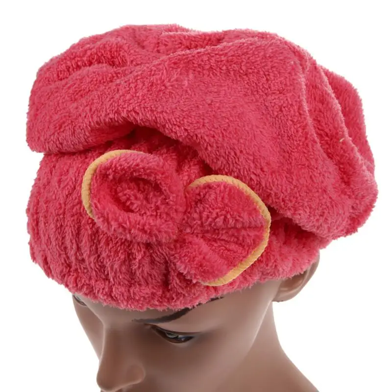 Горячая микрофибра волос тюрбан бантик купальная шапка утолщенная шапка для быстрой сушки волос обернутое полотенце Женская душевая шапочка аксессуары для ванной комнаты - Цвет: Красный