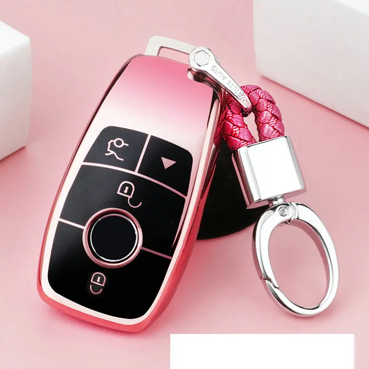 TPU высокого качества Автомобильный ключ крышка чехол оболочка сумка защитный ключ кольцо для Mercedes Benz E Class W213 S класс автомобильные аксессуары - Название цвета: pink with keychain