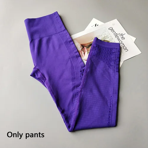 Energy бесшовный комплект для йоги Женская одежда для фитнеса спортивная одежда женские леггинсы для спортзала мягкий пуш-ап спортивный бюстгальтер с бретельками сексуальный спортивный костюм - Цвет: Purple Pants