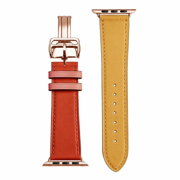 6 Herm Logo, розовое золото, натуральная кожа, один тур, браслет для часов Apple Watch Series 5 4 44/40 мм, замена для iWatch - Цвет ремешка: 6