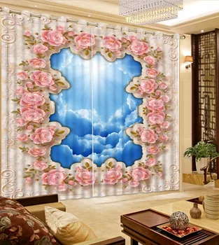

3D Curtain Custom Any Size Blue Sky, White Clouds, Flowers Curtains For Bedroom Curtain Living Room Bathroom Curtain