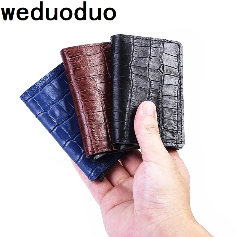 

Weduoduo Crocodile Skin Card Holder RFID Aluminium High quality Metal Men Credit Card Holder With RFID Blocking Mini Wallet
