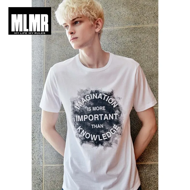 MLMR Мужская футболка с буквенным принтом Футболка с круглым вырезом Топ Мужская футболка JackJones бренд Мужская одежда 219101530 - Цвет: MARSHMALLOW