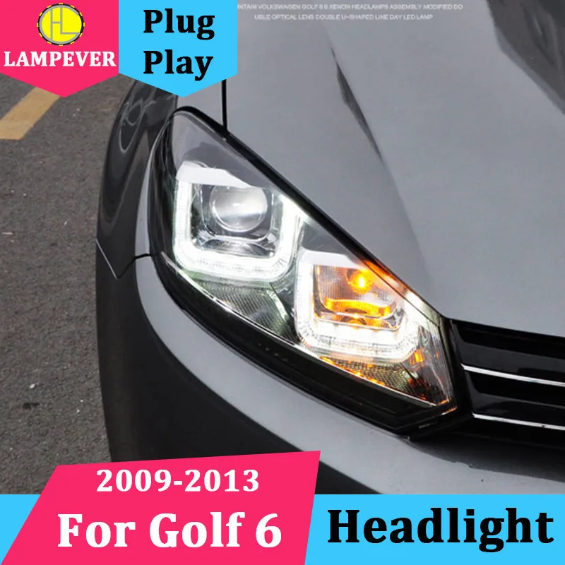 Автомобильные фары для VW Golf 6 фары 2009-2013 Golf6 led светодиодные дневные ходовые огни на передних фарах HID комплект bi-ксеноновая линзы для дальнего ближнего света Передний фонарь SN