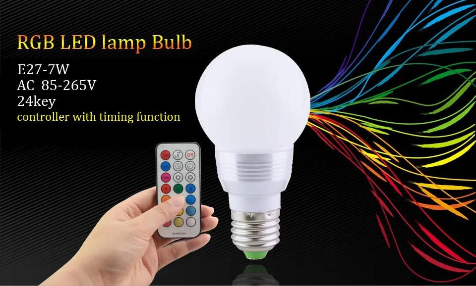 7 Вт 700lm E27 RGB Светодиодная лампа для Домашний Декор 12 Цвет затемнения лампы с Дистанционное управление Функция времени 85-265 В LED Bombillas