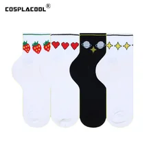 [Cospacool] Harajuku милые Новые забавные Женские носочки Kawaii клубника/звезды/Сердце Белые Носки искусство жаккард Calcetines Mujer