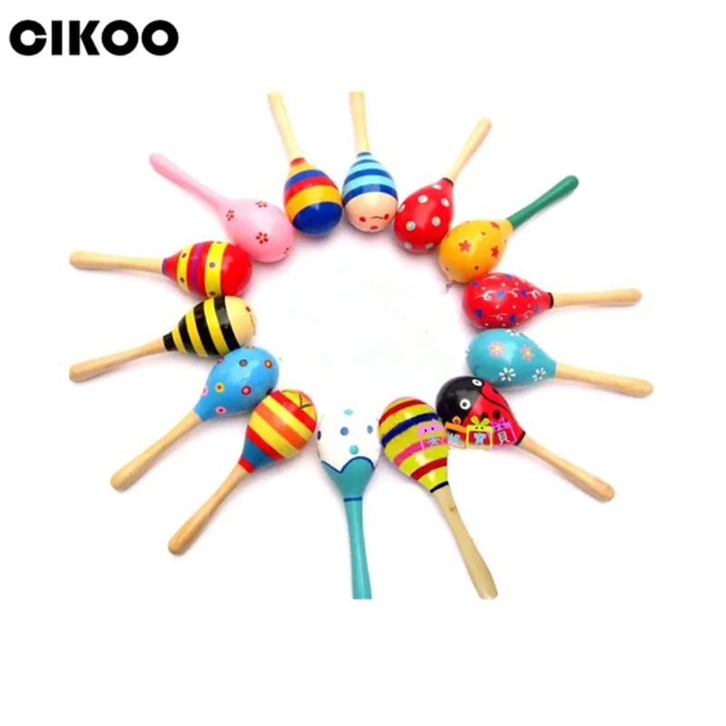 CIKOO 1pc Colorful Wooden Maracas Baby Child Musical Instrument Rattle Shaker Party Children Gift Toy free
