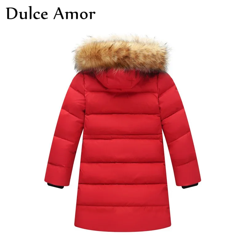 Dulce Amor/детский зимний пуховик г. Теплая плотная парка с капюшоном и воротником из натурального меха, верхняя одежда пуховое пальто белого цвета для От 3 до 12 лет