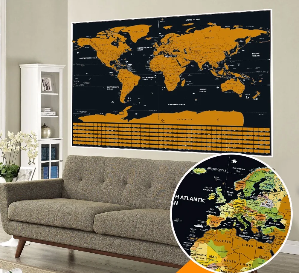 

Deluxe Gold Scratch off World Map Glossy Finish Country Flag Travel Map Perfect gift for Travelers by My Map Drop shipping