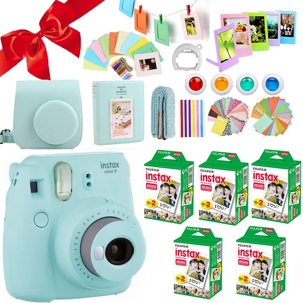 Белая пленка для Fuji Instax Мини 9 Камера Ice Blue + 100 снимков камеры Instant Mini 8 белый фото