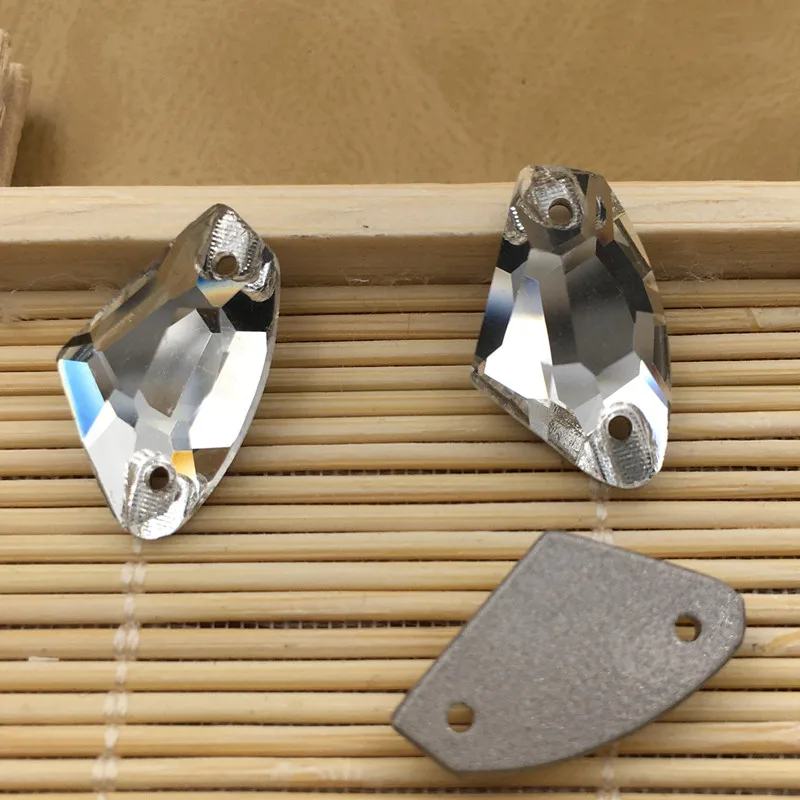 

White Glass Crystal Flatback AX Shape Sew On Rhinestones Crystal With Two Holes Sewing Jewelry Beads DIY Clothing Accessories