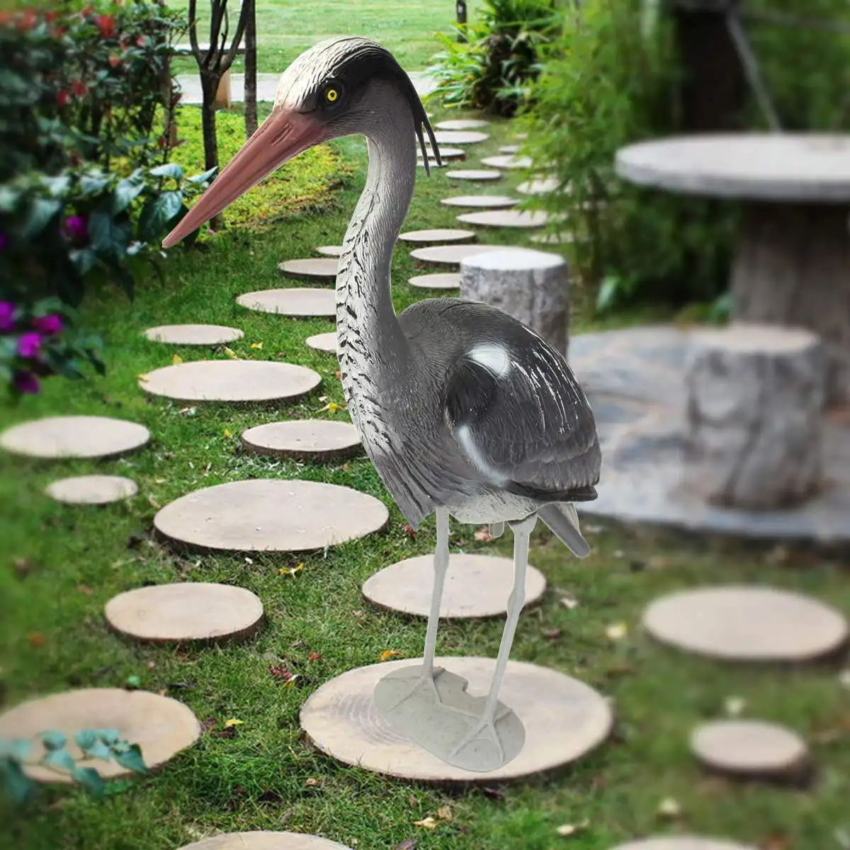 KiWarm Large Decoy Heron Egret Sculptures Garden Ornaments Bird Scarer Fish Pond Koi Carp Protect Garden Crafts