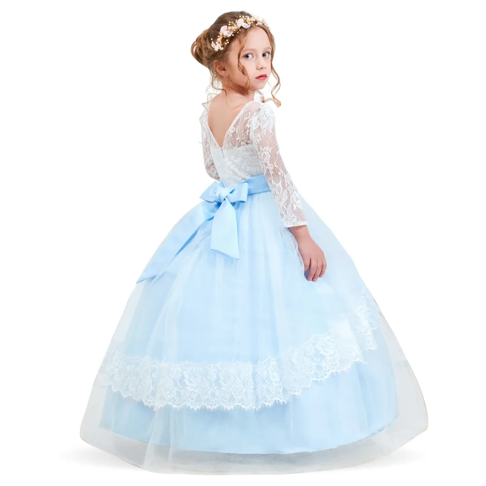 Кружево Платья принцессы для девочек Детские платья для Праздничное платье для девочек, платье подружки невесты, платья без рукавов, с низким вырезом на спине, платье для девочек-подростков, одежда