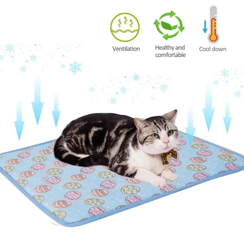 Blue Самоохлаждающая подставка для домашних животных, кошек, летний охлаждающий коврик, Шелковый коврик для питомника - Цвет: Blue