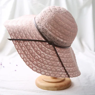 Новая соломенная шляпа Bowknot летняя Женская Складная с широкими полями элегантные солнечные шляпы для дам Кружевные Полые соломенные пляжные кепки - Цвет: 9
