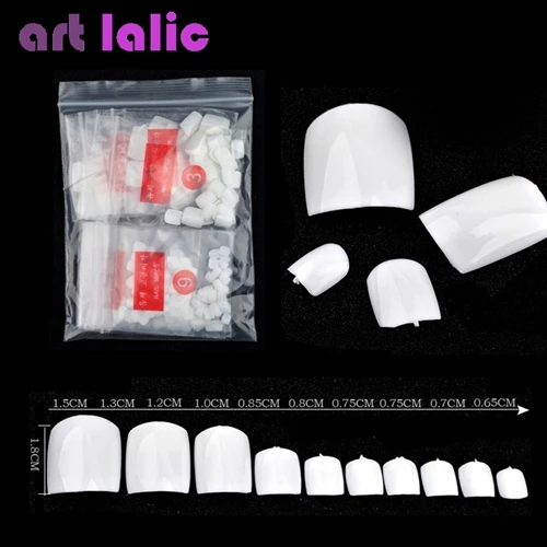 White Artlalic 500 шт Искусственные накладные ногти для пальцев ног, кончики для нейл-арта, украшения для ног, маникюрные косметические инструменты, натуральные/прозрачные/белые накладные ногти - Цвет: White