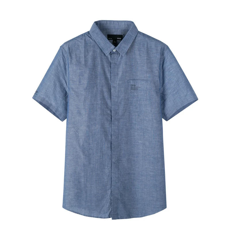 blue and white SEMIR рубашка с коротким рукавом мужская летняя новая хлопковая льняная дышащая рубашка HK Стиль Повседневная Молодежная рубашка - Цвет: blue and white