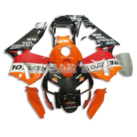 Новые Полностью Обтекатели для Honda CBR600RR F5 2003 2004 CBR600 RR ABS пластиковые литья-Repsol оранжевый красный с черными понижающими - Цвет: Painted
