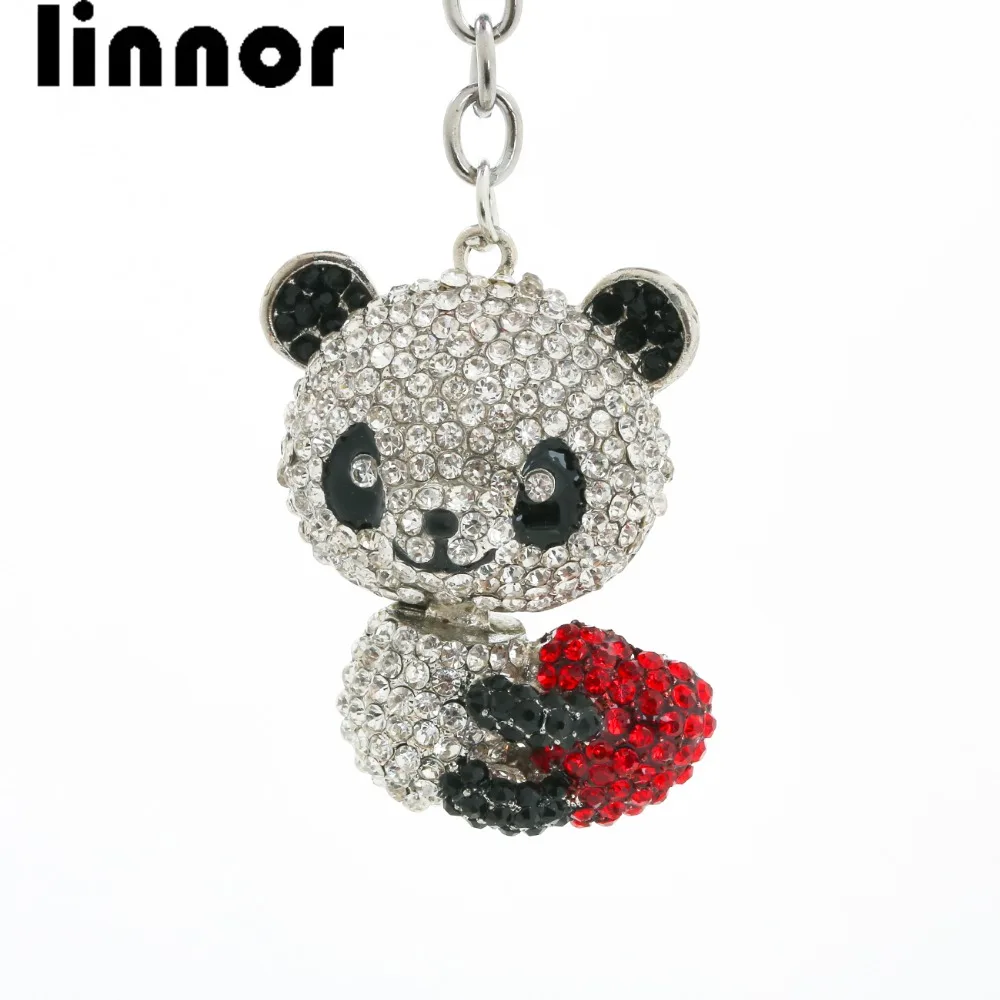 Dincior Kawaii Панда медведь брелок белый и черный горный хрусталь Красное сердце любовь брелок держатель Кристалл брелок для сумки автомобиля Porte Clef