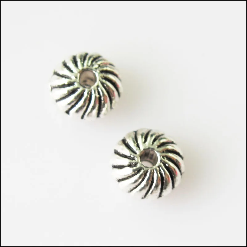 

30Pcs Antiqued Silver Tone Flower Round Flat Spacer Beads Charms 6mm