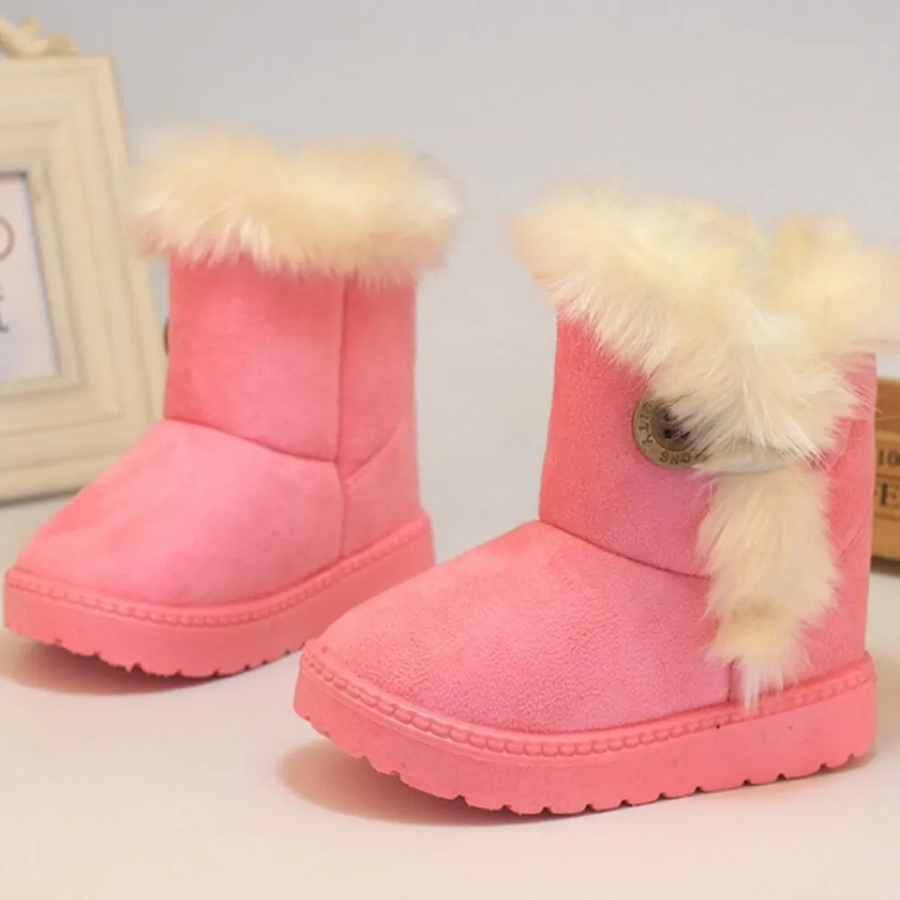 Модные осенне-зимние уличные ботинки для маленьких девочек кашемировая Нескользящая теплая обувь с пуговицами детские ботинки размеры UK 4-11,5, наряд