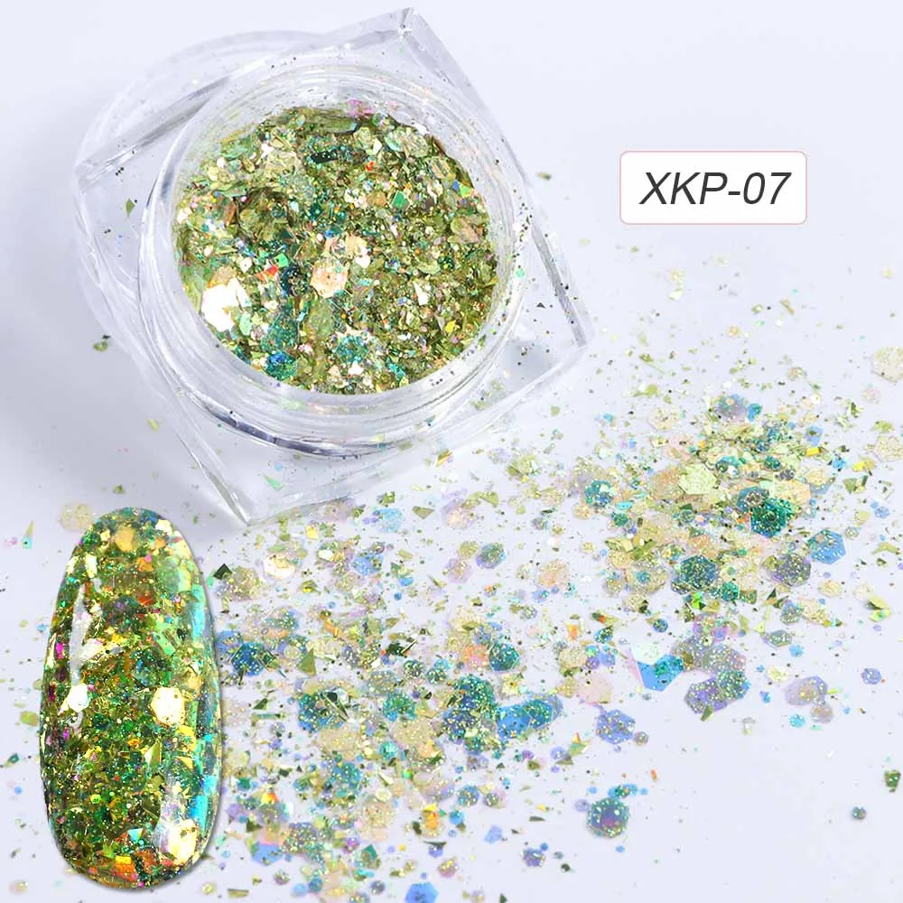 XKP07 1 шт очаровательные блестки голографические наклейки для ногтей блестка шестигранные хлопья нерегулярные порошок пигмент с блестками Дизайн ногтей украшения BEXKP01-12 - Цвет: XKP07