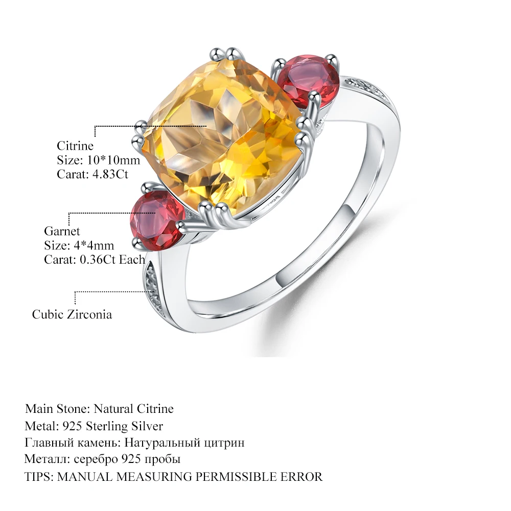GEM'S BALLET 4.83Ct натуральный цитриновый гранатовый драгоценный камень кольцо 925 пробы серебряные классические обручальные кольца для женщин хорошее ювелирное изделие
