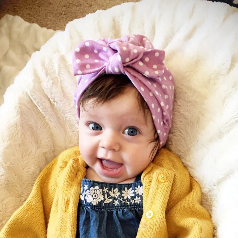 100 Cotton Dot Baby Girl Hat With Bow Soft Fashion Bowknot Baby Turban