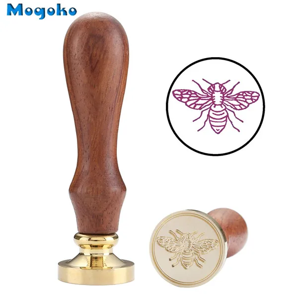 Bee Mogoko 1 шт. воск печать штамп ретро дерево классический уплотнение воск штамп конверты для украшения старинный штамп пчела/Крест Иисуса/Винтажные в форме компаса - Цвет: Bee