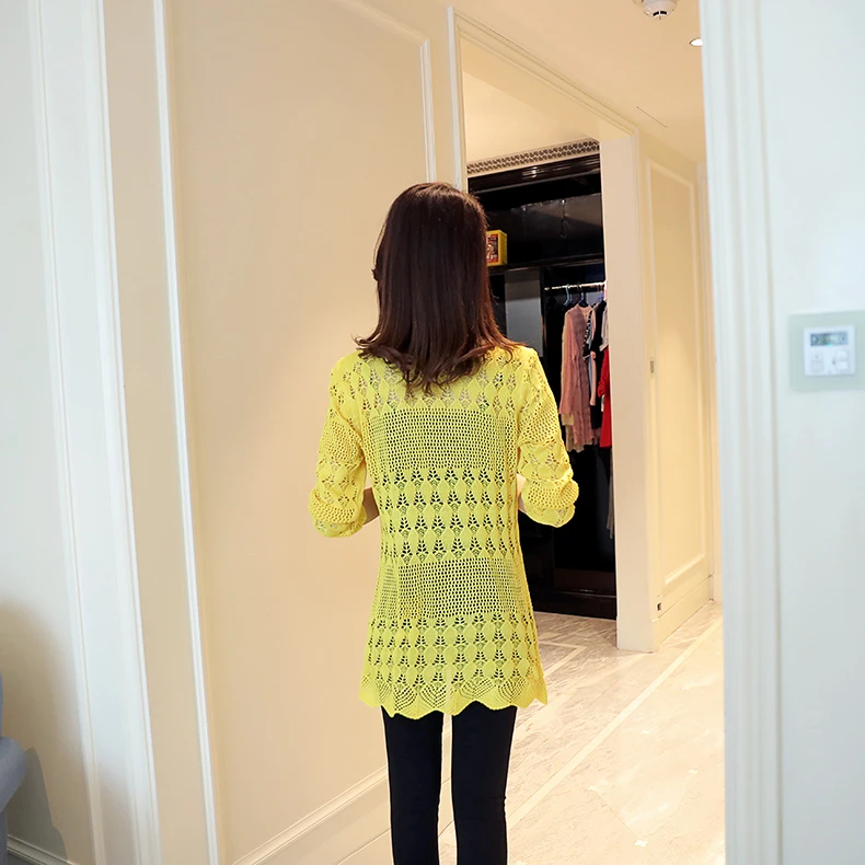 NEW Women Fashion Hollow Out Long Top Thin Blouse Long Sleeve Summer Cardigan Sweater Coat Big Size Flounce Plus Size