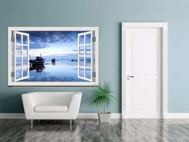 Парусная лодка на море, пейзаж, съемный, высокое качество, 3D Наклейка на стену, офисное искусство, креативный вид на окно, домашний декор, наклейка на стену