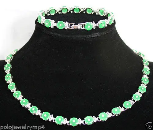 

Green Round Coin Jade Silver Plated Bracelet & Necklace sets AAA 18K GP gold plated watch Quartz stone crystal FREE SHIPPING