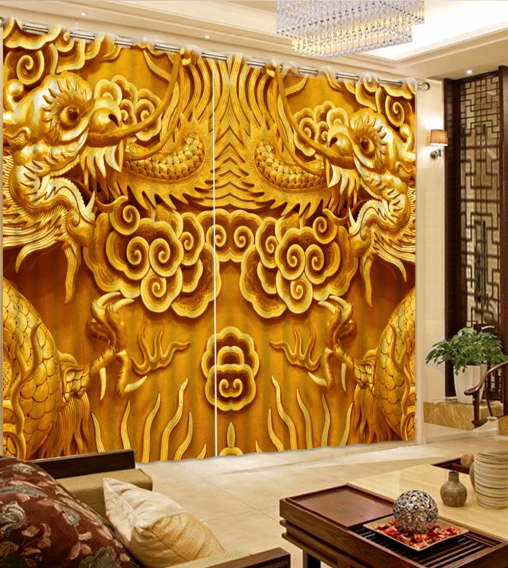 

3d curtains Chinese relief noble Royal family 3D curtains Used for hall bedroom window curtains