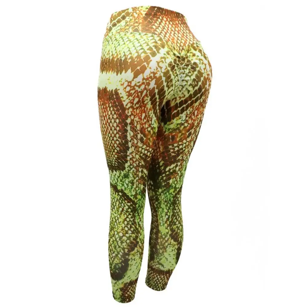 K189235 yellow green 5 цветов, леггинсы для тренировок с эффектом пуш-ап, женские джеггинсы длиной до лодыжки, Кобра, с принтом кожи, дышащие, для фитнеса, уличная одежда, леггинсы для девочек - Цвет: K189235 yellow green