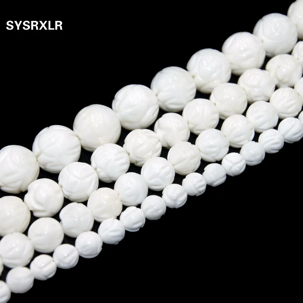 

New Charm Natural Lotus Carving Tridacna White Shell Beads For Jewelry Making DIY Bracelet Necklace Buddhism 6/8/10/12/14 MM