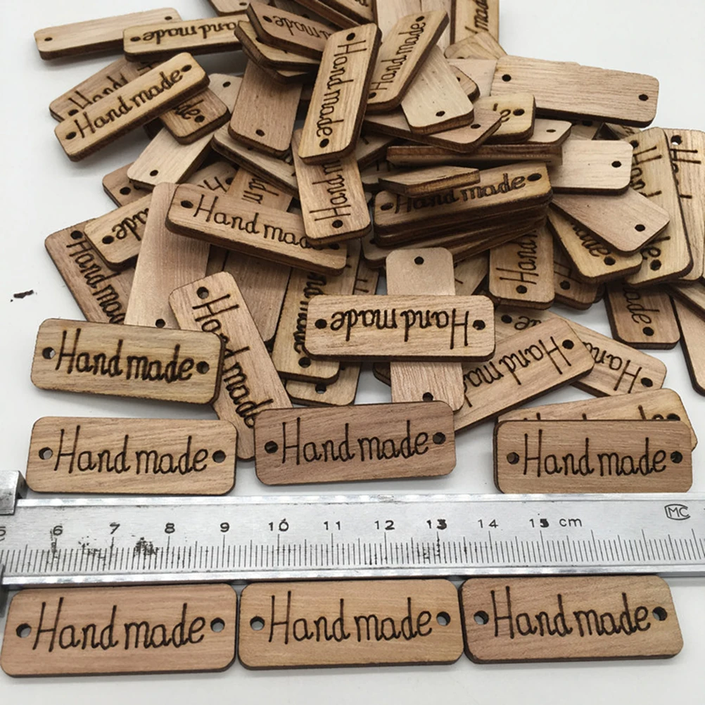 100pcs Letter "Hand Made" Wood Pieces Holes Sewing Accessories Decoration Wood Ornament Scrapbooking For Crafts DIY Supplies
