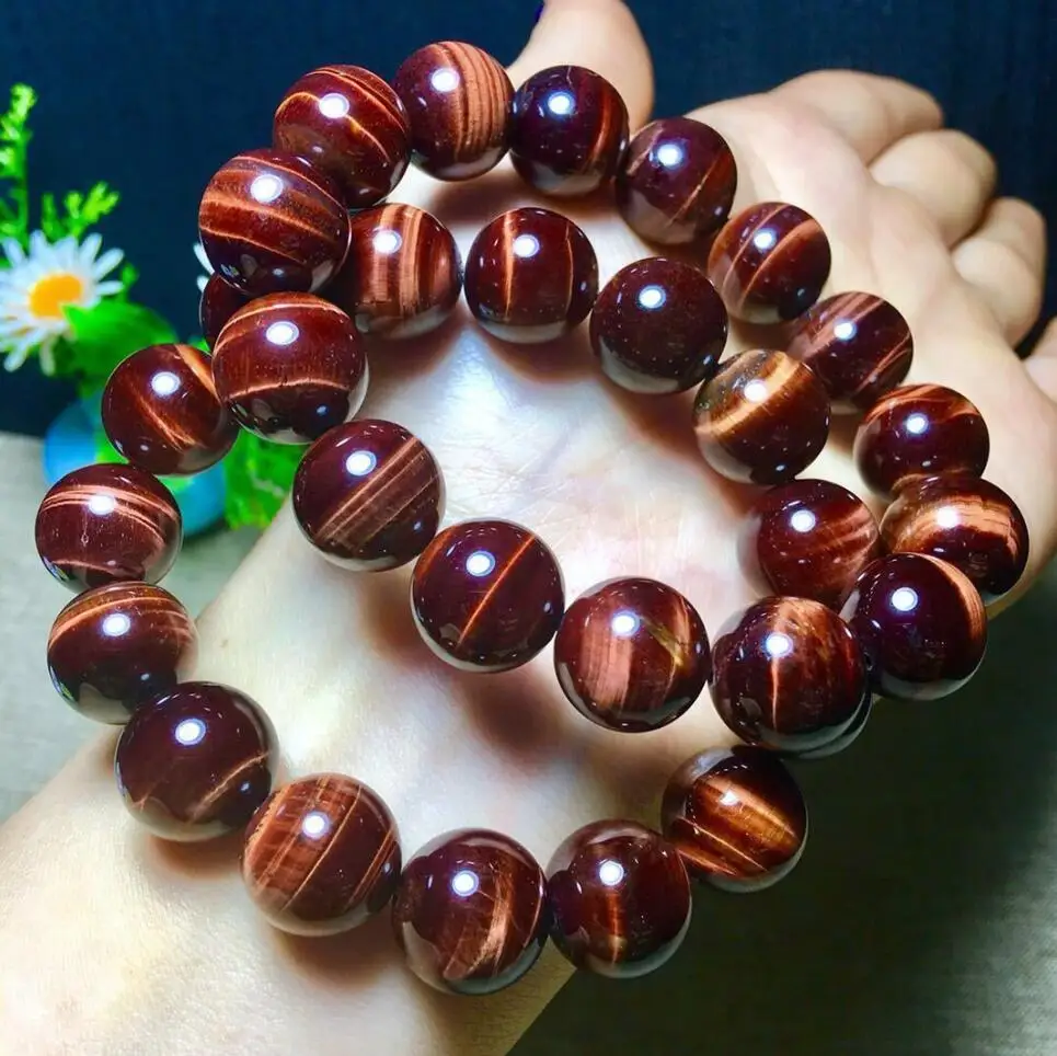 Beautiful Natural Red tiger eye stone bracelet Round Bead Bracelet 14mm