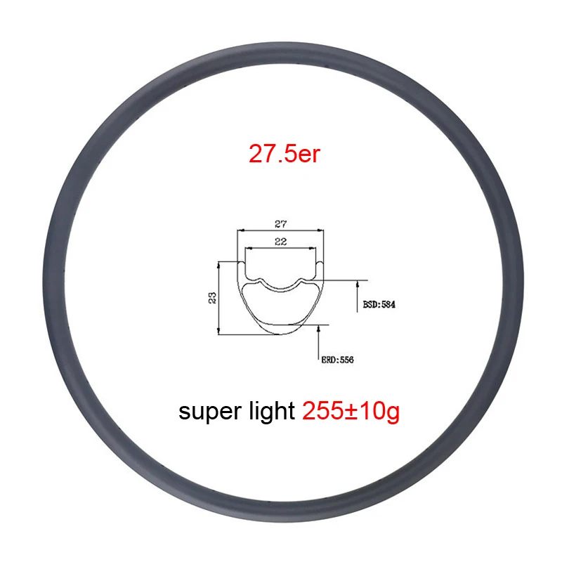 

255g 27.5er 27mm x 23mm MTB XC clincher tubeless carbon rim UD matte glossy 650B cross country mountain bike rim 24 28 32 holes