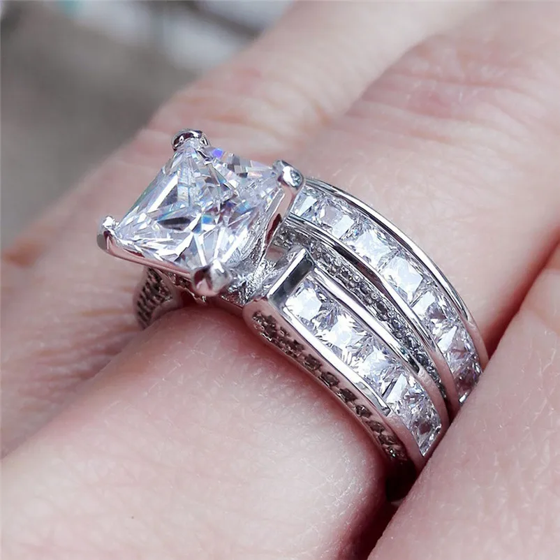 New Arrival Fashion Womens Vintage White Diamond Silver Engagement Wedding Band Rings for women midi rings Ring Set J13#N (2)