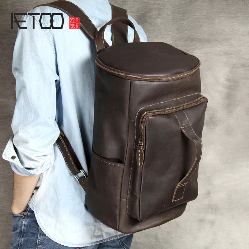 

AETOO Leather Large capacity shoulder Baotou layer cowhide Vintage backpack handmade hundred travel bag