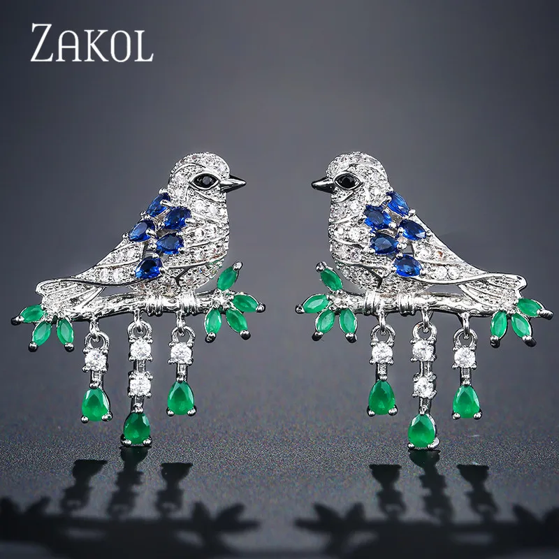 

ZAKOL Exquisite Swallows Earrings Luxury Multicolor Cubic Zirconia Birds Stud Earrings For Women Anniversary Jewelry FSEP703