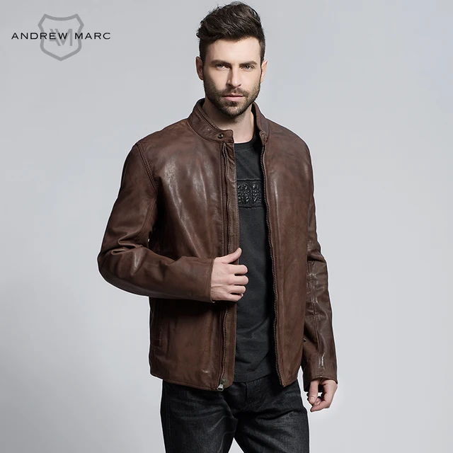 ANDREW MARC 2016 Genuine Cowskin Men's Leather Jackets Coat Slim 100% ...