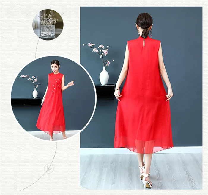 Платье Vestidos в Корейском стиле; летнее Новое поступление; шелковое платье; новое свободное платье-майка; шифоновое платье с вышивкой; M-4XL