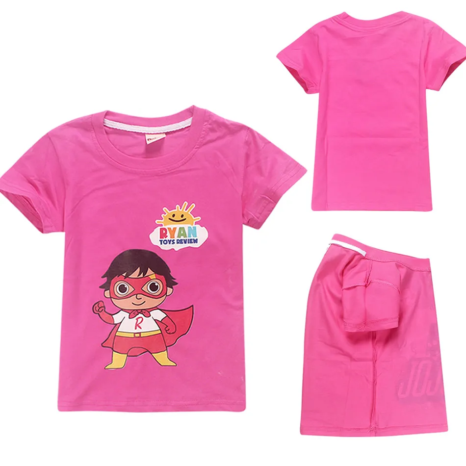 Детская футболка хлопковая футболка для мальчиков и девочек с коротким рукавом и изображением Райана, отзыв о игрушках, желтая футболка для мальчиков классный Розовый пуловер для девочек