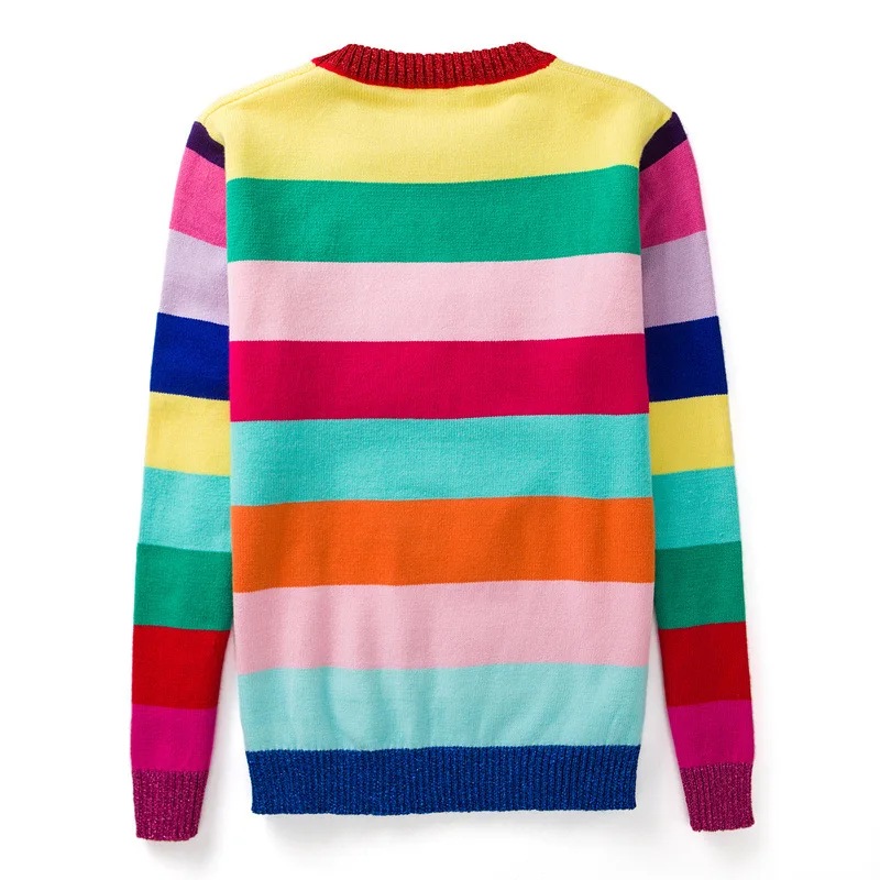 Luxury Sweaters Women Soft Rabbit Fur Pullovers Cartoon Tiger Embroidery Letters Knitted Sweaters Rainbow Striped Sweaters