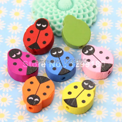 Бусины деревянные в форме божьей коровки 50 шт./лот разные цвета без свинца для