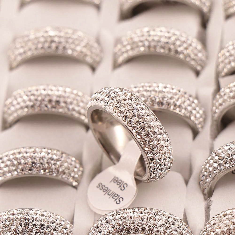 Кольца из нержавеющей стали со стразами модные женские кольца для свадебной